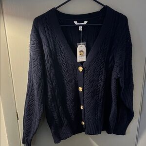 Time and Tru Dark Blue Cardigan with Gold Buttons